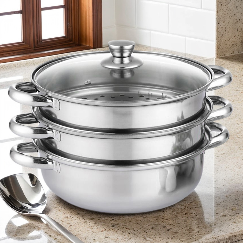Commercial Kitchen Steamer - Panci Kukus 3 Tingkat dengan Tutup,