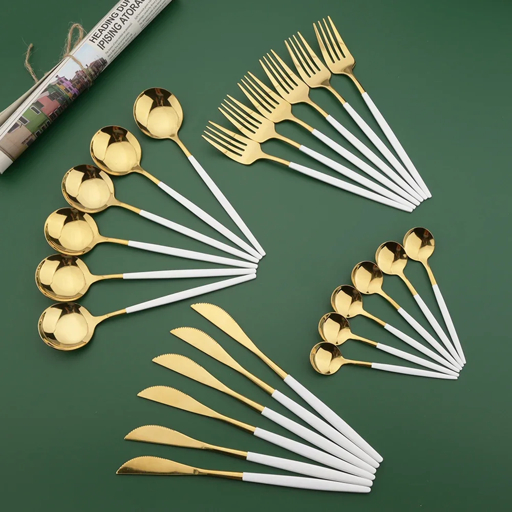Commercial Kitchen Knife Set - 16/24/32/48 Buah Set Peralatan Makan Emas