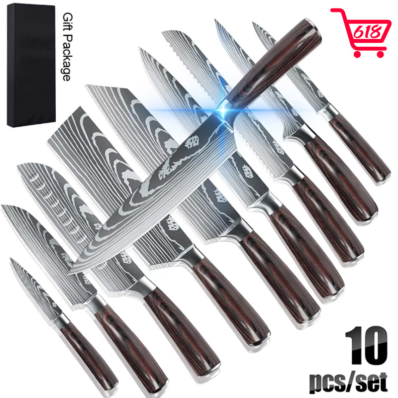 Commercial Kitchen Knife Set - MDHAND 8/10pcs Set Pisau Dapur Hadiah