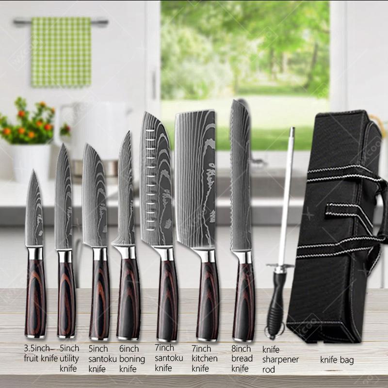 Commercial Kitchen Knife Set - Set Pisau Jepang Baja Damaskus dengan