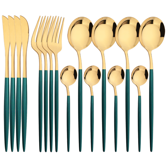 Commercial Kitchen Knife Set - Alat makan emas hijau Stainless Steel,