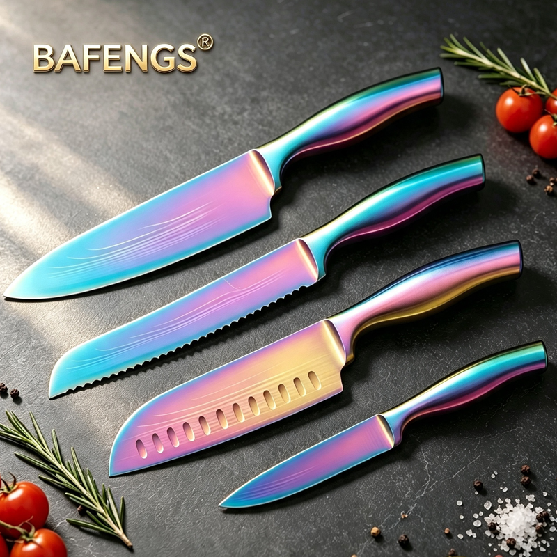 Commercial Kitchen Knife Set - Set Pisau Pelangi BAFENGS, Pola Damascus