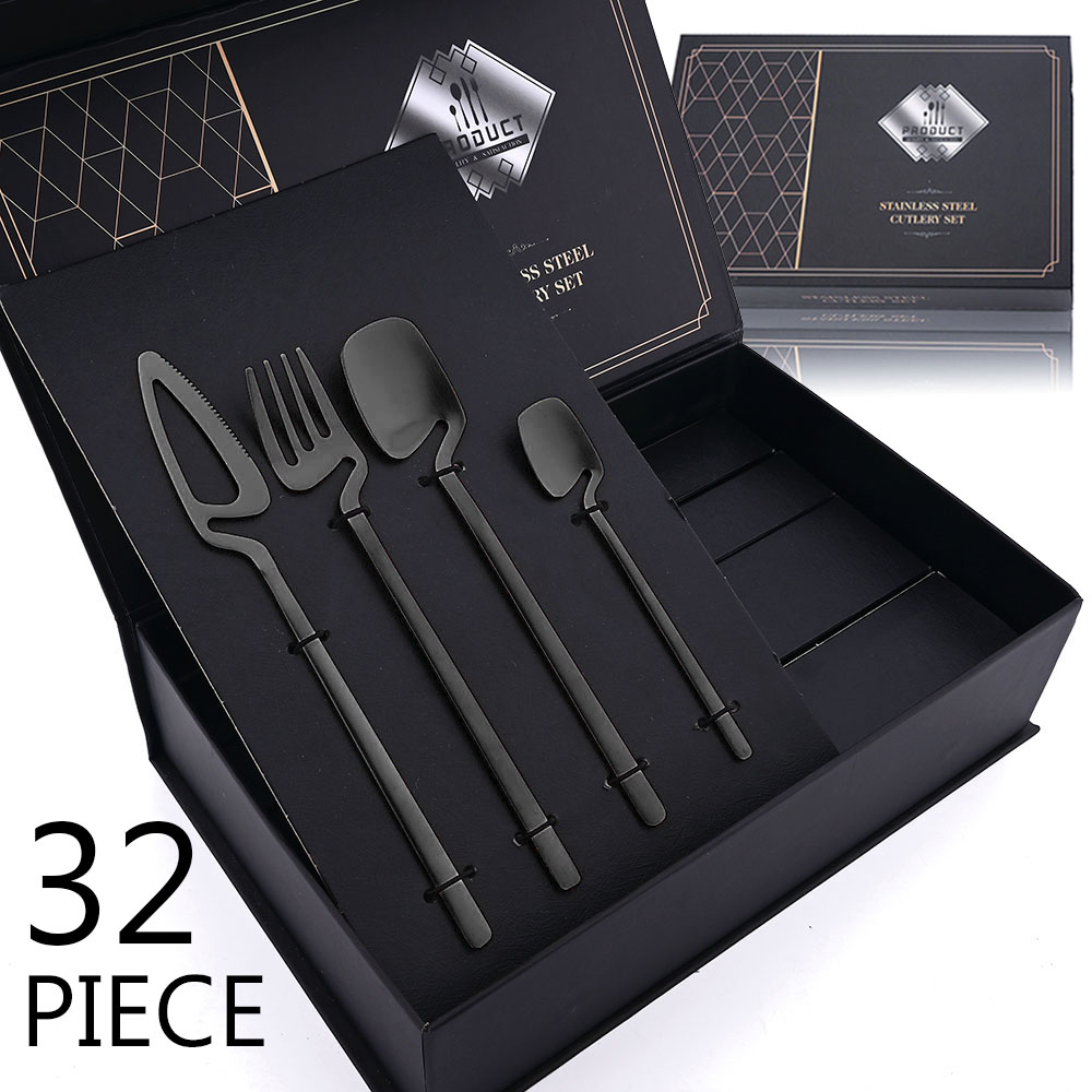32pcs hitam Matte sendok garpu - Commercial Kitchen Knife Set ulasan dan harga